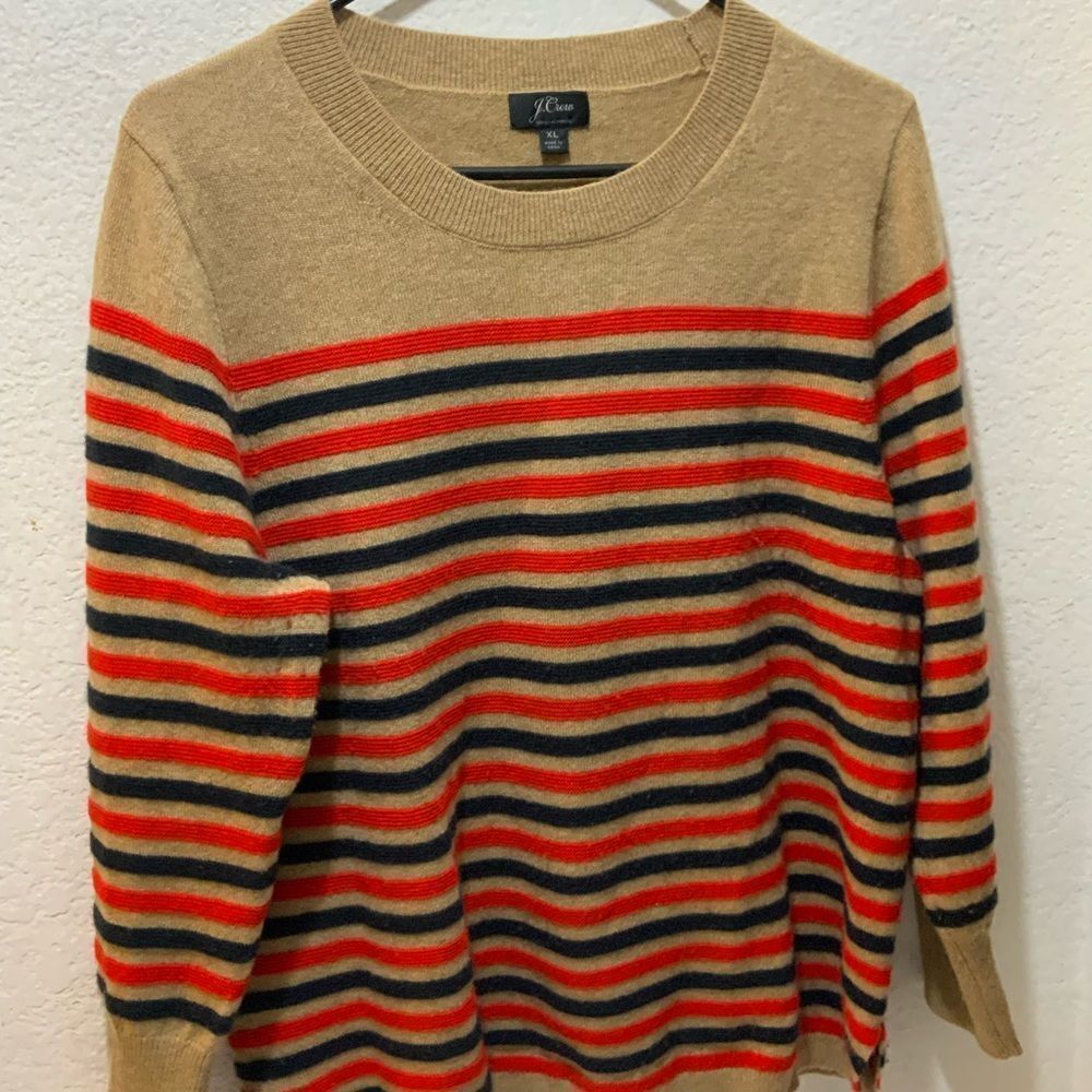 J.crew Everyday cashmere striped crewneck sweater size XL - Picture 4 of 7